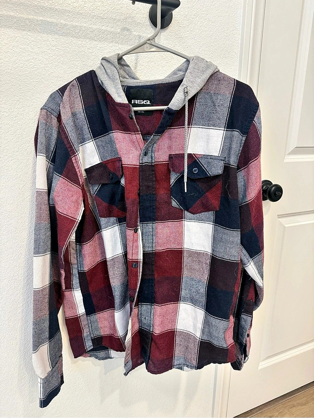 RSQ Hooded Flannel Button-Up Shirt Men's Plaid Medium